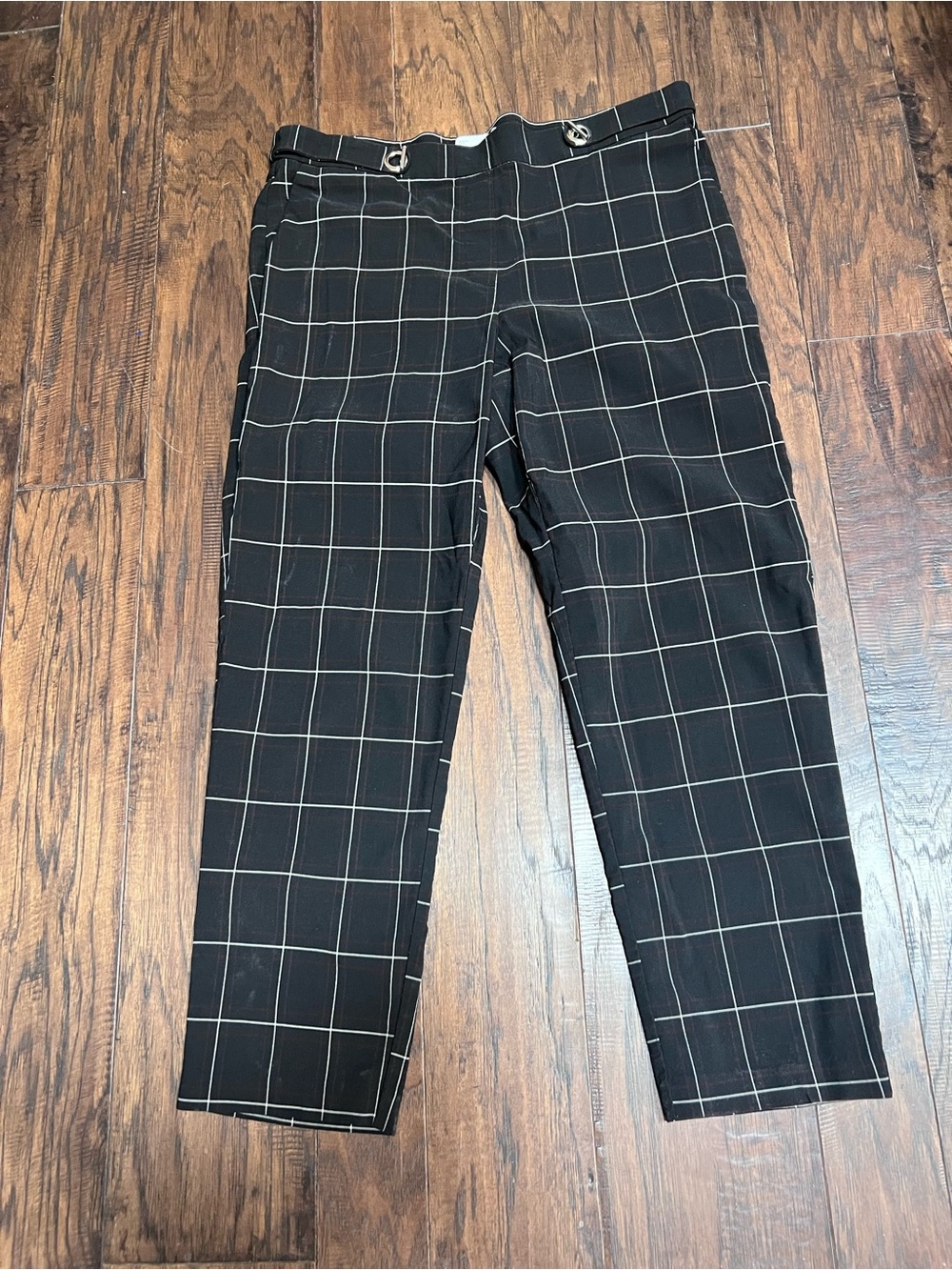 89th & Madison Slim Fit Black Windowpane Check Women’s Crop Dress Pants